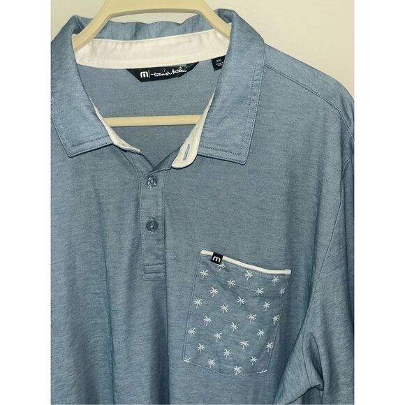 Men’s Travis Matthew Pocket Polo Blue Palm Trees XXL - Picture 2 of 5